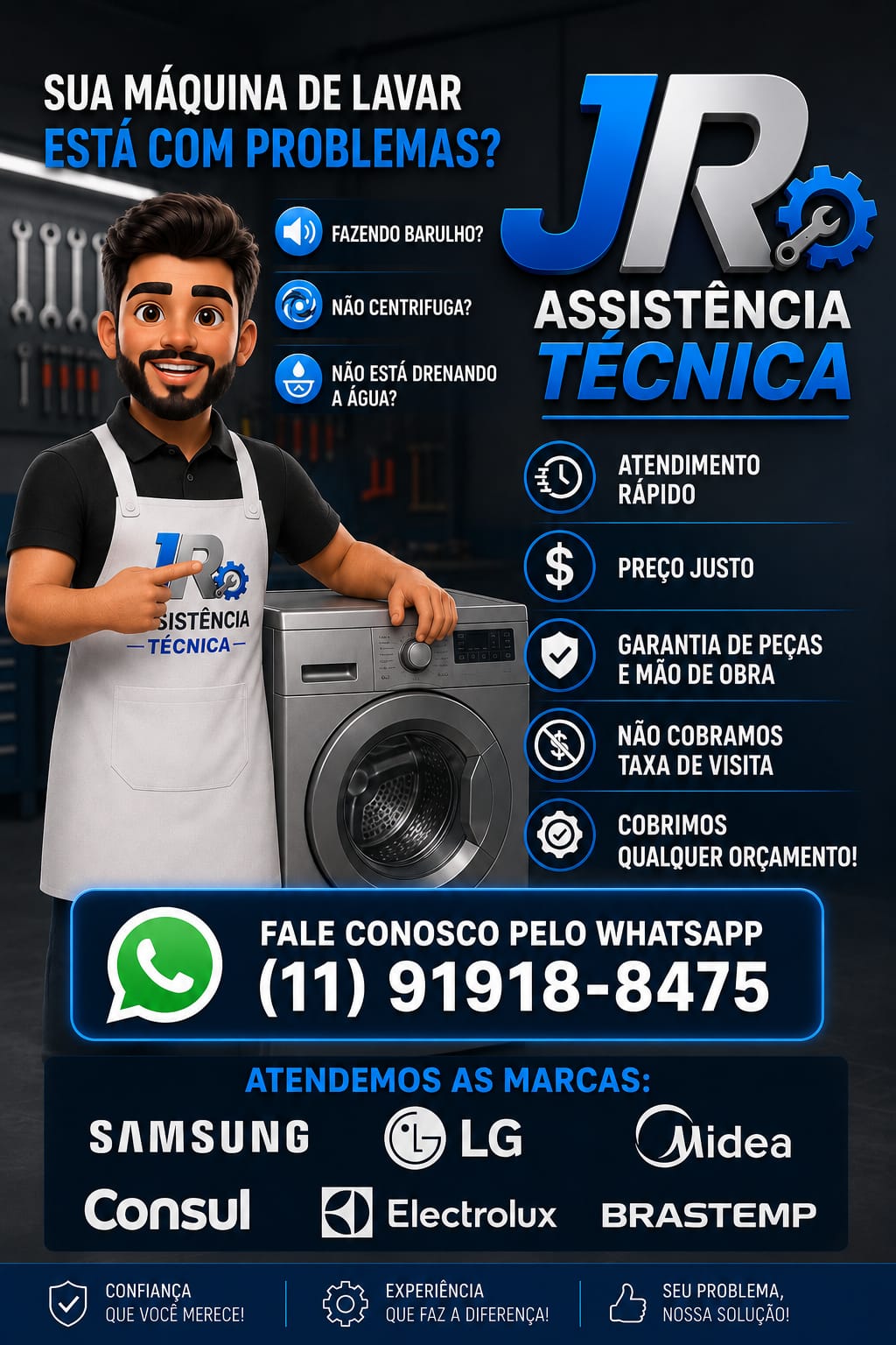 Jr assistência técnica em máquina de lavar e lava e seca 
