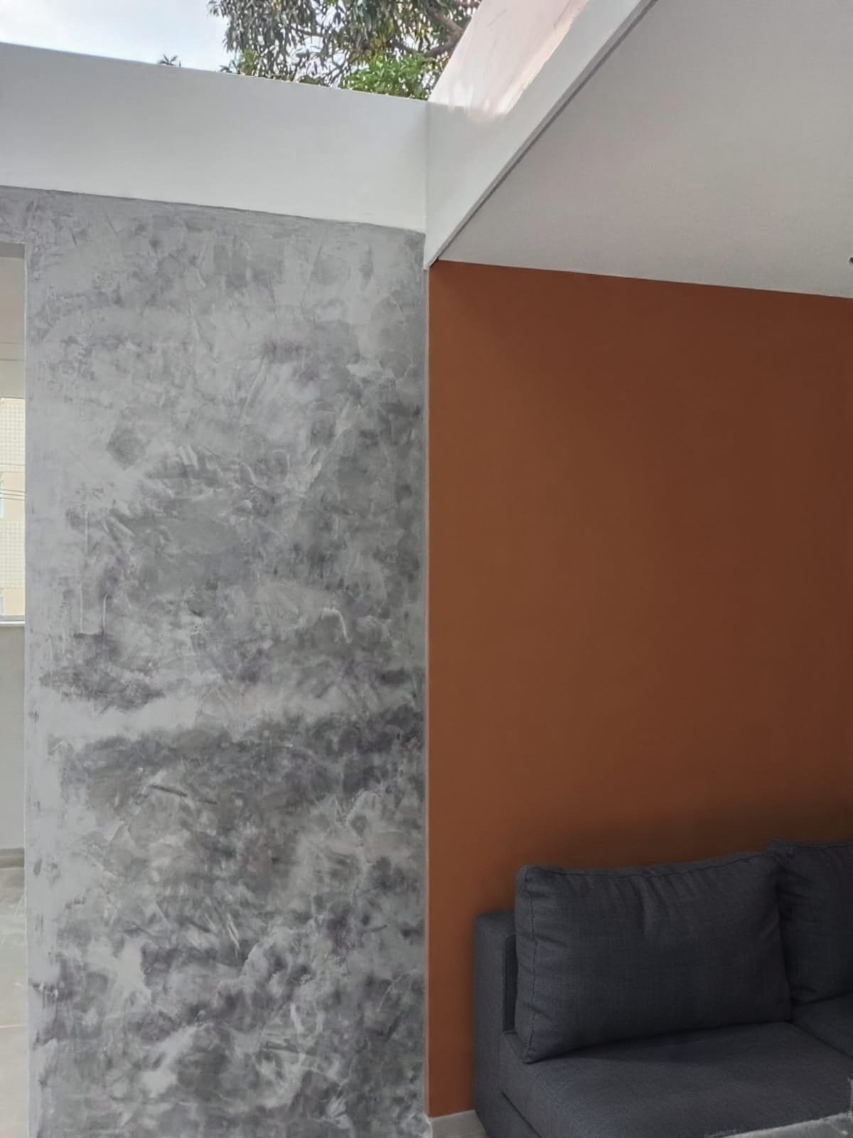 Textura efeito cimento queimado cor túnel de concreto e parede cor terracota acetinado!